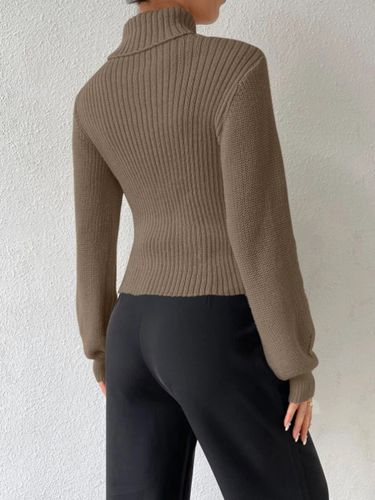 Pull Col Rabattu Manches Longues Chandail En Polyester Extensible - milanoo.com - Modalova