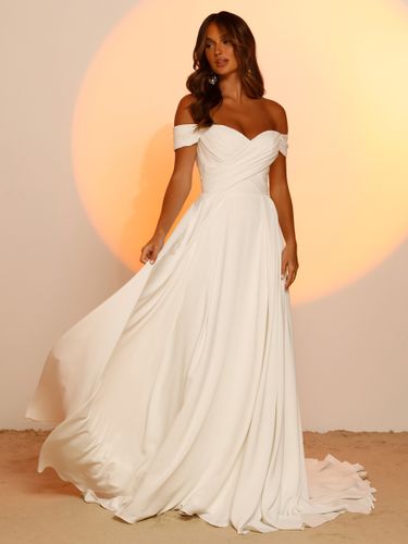 Robe de mariée simple en tissu satiné col en cœur sans manches ligne a - milanoo.com - Modalova
