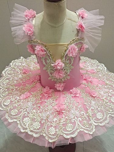 Robe de Ballet Rose Enfant Adulte Ballerine Volants Fleurs Dentelle Polyester Robe Performance Porter - milanoo.com - Modalova