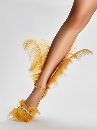 Sandales à talons hauts avec détail de plumes dorées et strass chaussures de bal de fin d\'année - milanoo.com - Modalova