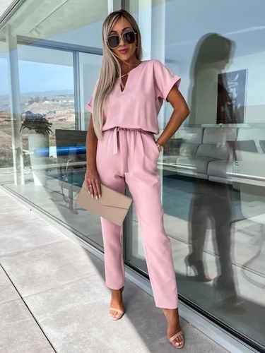 Combinaison Tenue Une Pièce D'Été Droite En Polyester À Manches Courtes Rose - milanoo.com - Modalova