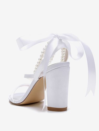 Chaussures de mariage en satin avec nœuds blancs sandales de mariage à bout ouvert - milanoo.com - Modalova