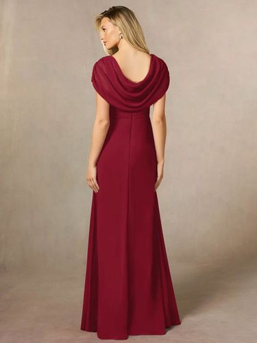 Robe de mariée pour mère de la mariée col en V manches courtes ligne a plissée longueur au sol robes d\'invitées de mariage - milanoo.com - Modalova