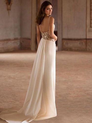 Robe de mariée vintage à décolleté sans manches taille empire dentelle avec traîne robes de mariée en dentelle - milanoo.com - Modalova