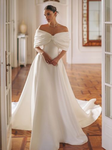 Robe de mariée simple en polyester avec décolleté sans manches et nœuds robe de bal 50 cm - milanoo.com - Modalova