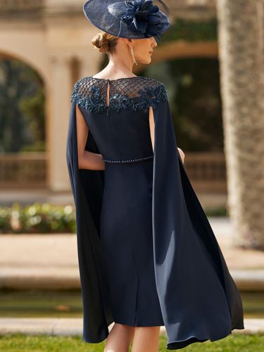 Robe de soirée pour la mère de la mariée col en bijoux manches longues fourreau fleurs robes d\'invitées pour mariage - milanoo.com - Modalova