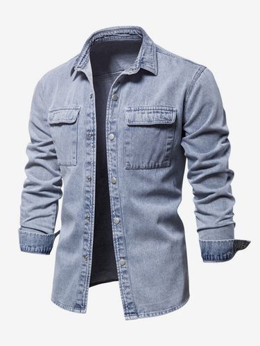 Chemise Décontractée Manches Longues s Couleur Unie Coupe Cintrée En Denim - milanoo.com - Modalova