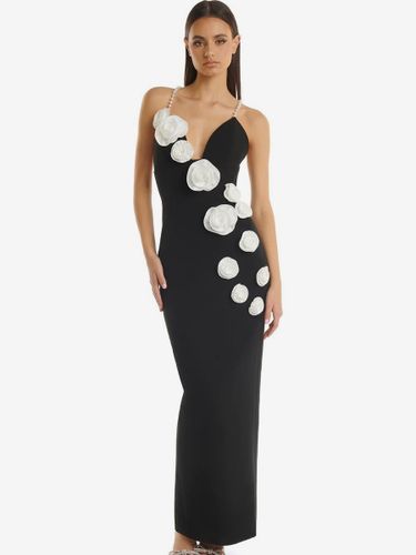 Avec robe de cocktail moderne longueur cheville robe de bal col en V fleurs polyester - milanoo.com - Modalova