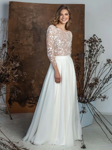 Robe de mariée 2 Pièces en chiffon manches longues Robes de mariée - milanoo.com - Modalova