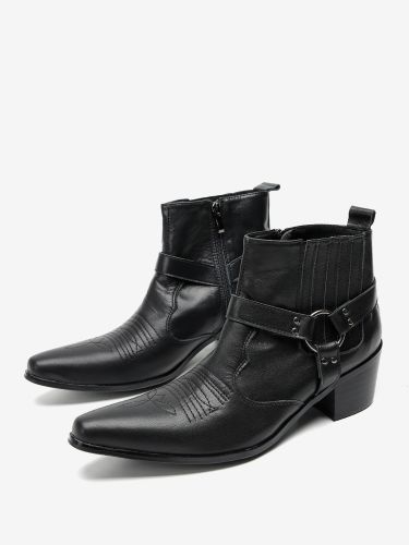 Bottines Chelsea s En Cuir De Vachette À Bout Pointu Vintage - milanoo.com - Modalova