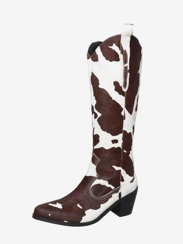 Bottes mi-mollets en crin de cheval bottes à bout pointu et talon chiot - milanoo.com - Modalova