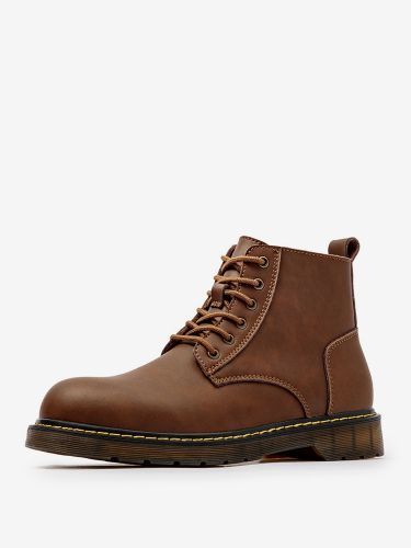 Bottes de travails en cuir PU chic bottines courtes marron - milanoo.com - Modalova