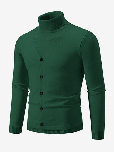 Pulls s Tricots Col Haut Bleu Gris Bouton Chaud Hiver - milanoo.com - Modalova