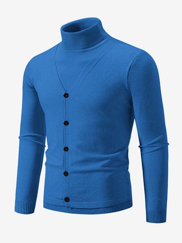 Pulls s Tricots Col Haut Bleu Gris Bouton Chaud Hiver - milanoo.com - Modalova