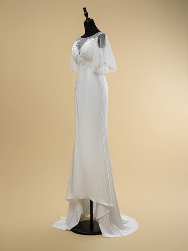Robe de mariée simple en dentelle avec décolleté illusion et manches courtes robe de bal en dentelle 40 cm - milanoo.com - Modalova