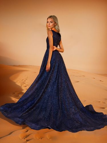 Robe de soirée A-Line Jewel Neck Polyester avec traîne Robes de soirée sociales - milanoo.com - Modalova