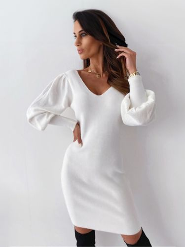 Pulls Robes en Mailles s Hiver à Col en V et Dos nu avec Dentelle Silhouette avec Manche de landerne - milanoo.com - Modalova