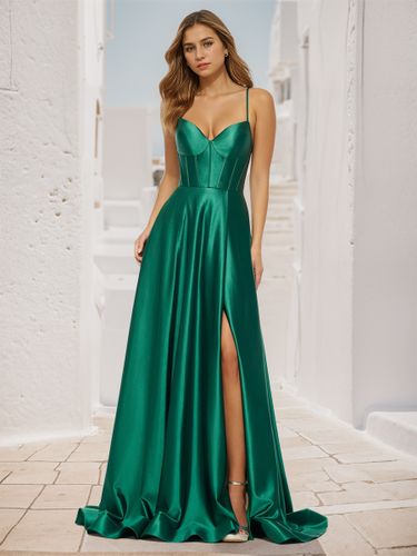 Robe de bal trapèze col en V tissu satiné balayage fendu sur le devant robes de soirée sociale - milanoo.com - Modalova