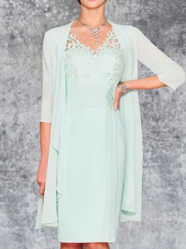 Robe de mère de mariée deux pièces robe col v sans manche veste manche longue - milanoo.com - Modalova