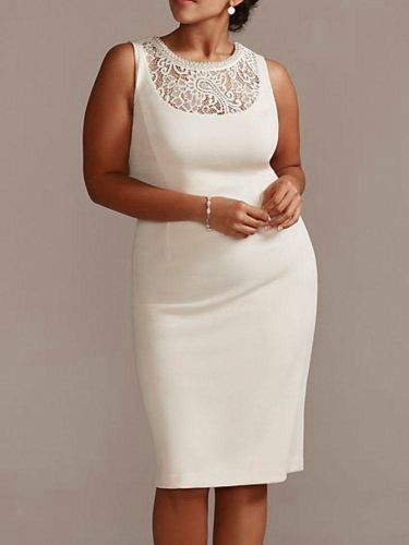 Robe de mère de mariée robe de cocktaile de soirée de mariage ivoire deux pièces col rond en dentelle et tissu de satin - milanoo.com - Modalova