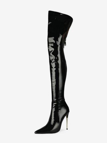 Cuissardes à talons hautss en cuir brillant - milanoo.com - Modalova