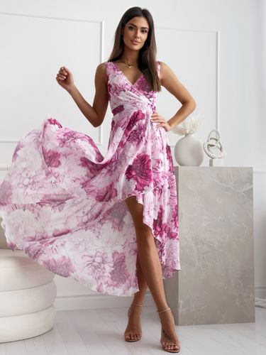 Robe À Fleurs Fleurie Sans Manches Noué Col En V Chic Bas Irrégulière - milanoo.com - Modalova