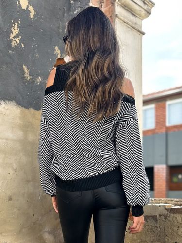Pullss bloc de couleur col bijou manches longues épaule ouverte pulls en acrylique - milanoo.com - Modalova
