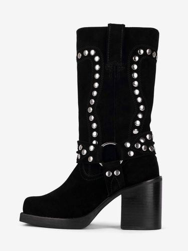 Bottes mi-mollet à clous en daim talon bloc bout rond détails de boucle - milanoo.com - Modalova