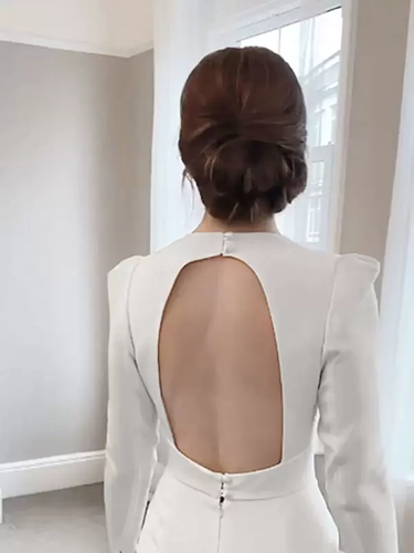 Combinaison de mariée en crêpe stretch longueur au sol A-ligne col en V manches longues taille surélevée combinaison de mariage - milanoo.com - Modalova