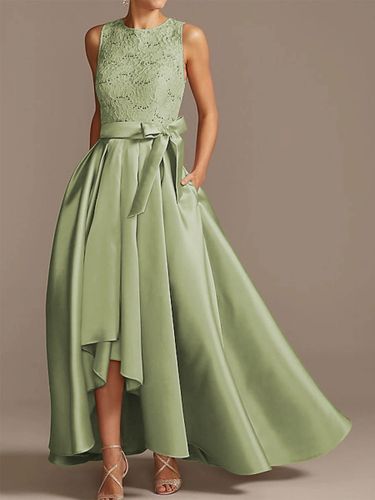 Robe de mariée pour mère de la mariée col bijou sans manches ligne a en dentelle longueur thé robes d\'invitées de mariage personnalisation grat - milanoo.com - Modalova