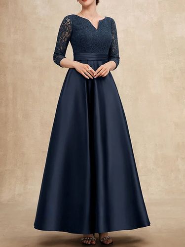 Robe mère col en V manches 3/4 ligne A en dentelle robes d\'invité pour mariage - milanoo.com - Modalova