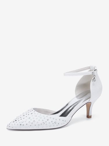 Chaussures de mariée à talon chaton en satin à bout pointu et strass - milanoo.com - Modalova
