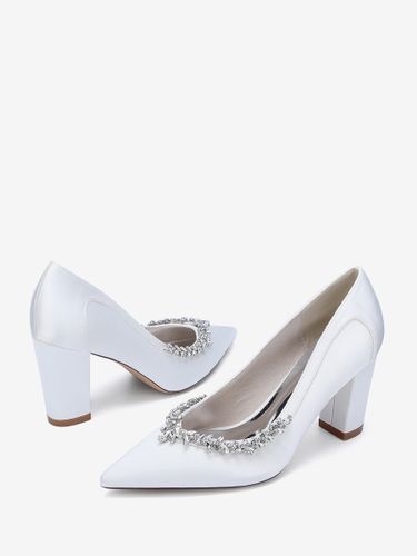 Chaussures de mariée en satin à bout pointu et talons épais avec strass - milanoo.com - Modalova
