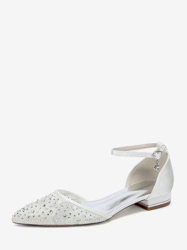 Chaussures de mariée plates en dentelle et strass à bout pointu - milanoo.com - Modalova