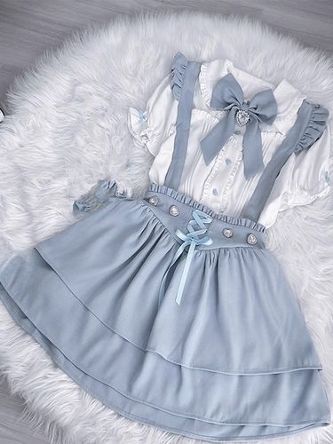Ensemble Lolita à manches courtes chemisier à volants et jupe pull superposée à lacets - milanoo.com - Modalova