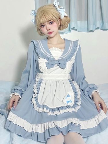 Robe Lolita rose en polyester à manches longues et nœuds - milanoo.com - Modalova