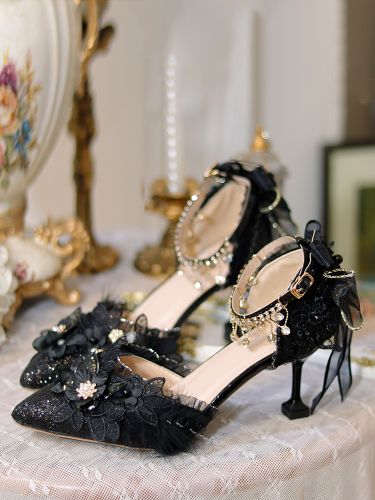 Chaussures de mariage gothiques Lolita à volants fleurs chaînes talons aiguilles - milanoo.com - Modalova