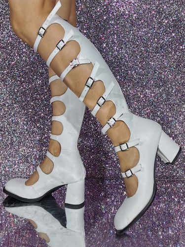 Bottes blanches à talons épais bout carré détail boucle bottes à talons doux - milanoo.com - Modalova