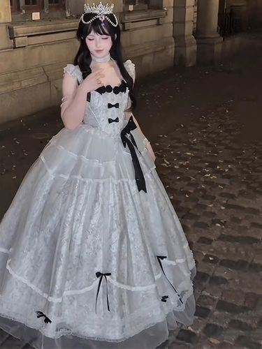 Halloween Robe de mariée gothique Lolita robe de soirée en jacquard avec nœuds et volants mode kawaii - milanoo.com - Modalova