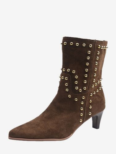 Bottines en daims bout pointu cloutées talon épais - milanoo.com - Modalova