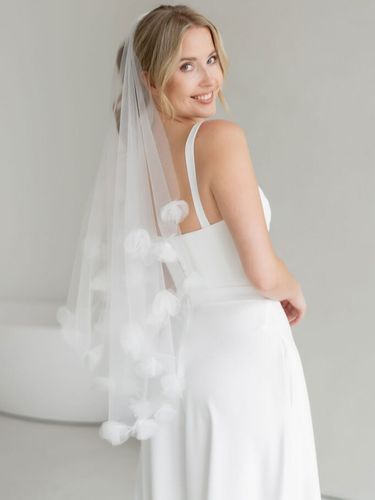 Voile de mariée classique en dentelle et tulle à bords coupés - milanoo.com - Modalova