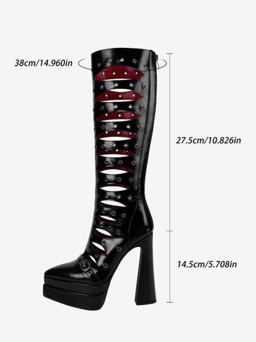 Bottes hautes à plateforme et bout pointu avec découpes et talons hauts - milanoo.com - Modalova