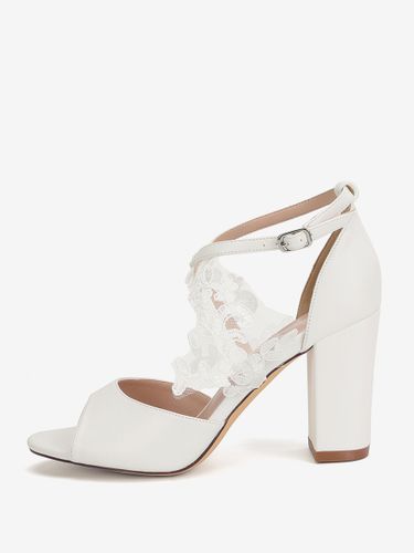 Chaussures de mariée blanches à bout ouvert et talons épais - milanoo.com - Modalova