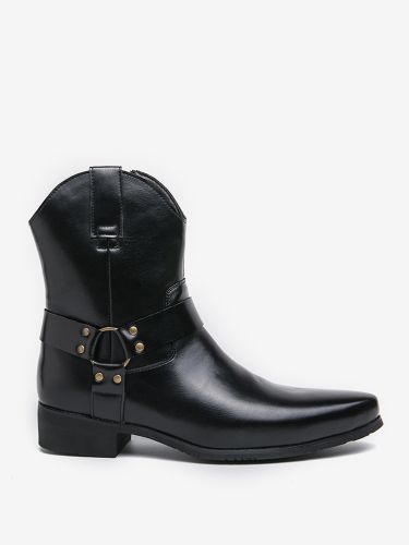 Bottes de cowboys à bout pointu en cuir à talon bas et boutons décoratifs - milanoo.com - Modalova