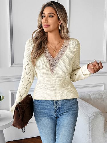 Pull élégant à manches longues et col en V (2025) - milanoo.com - Modalova