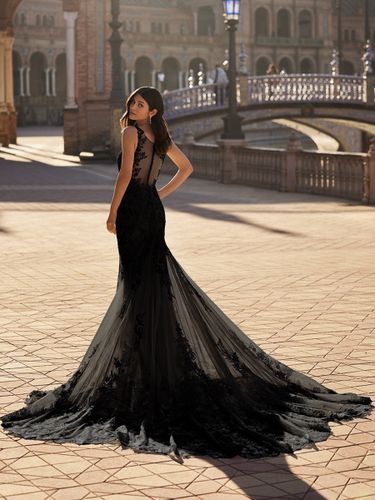 Robe de mariée style sirène sans manches en dentelle et tulle avec traîne - milanoo.com - Modalova