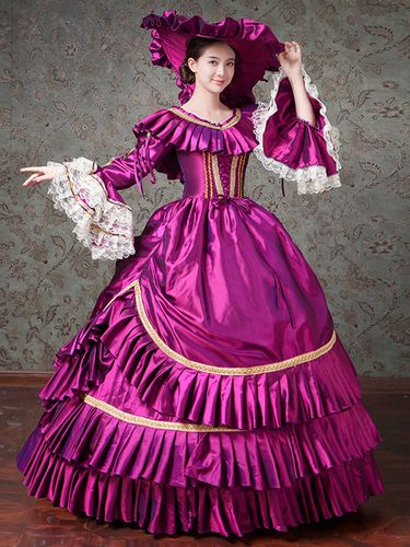 Robe victorienne violette à volants en dentelle de polyester Robe de bal - milanoo.com - Modalova