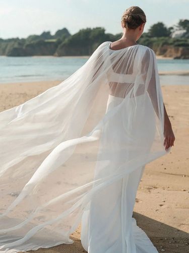 Voile de mariée à un niveau en mousseline de soie avec bord coupé - milanoo.com - Modalova