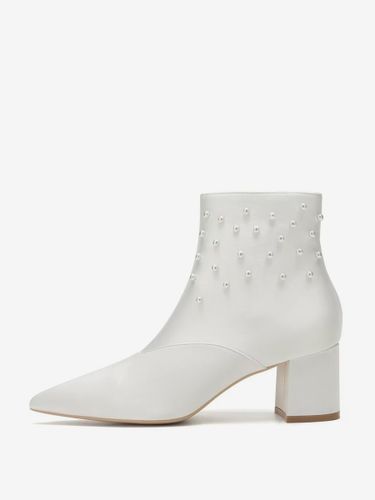Bottines de mariage en satin à bout pointu et talons épais avec perles - milanoo.com - Modalova