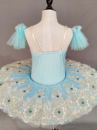 Costumes de danse de ballet pour enfants Robe tutu à épaules ouvertes en dentelle brodée bleu ciel clair - milanoo.com - Modalova